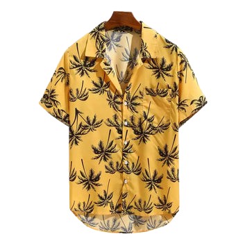 Men's Hawaiian shirt featuring vibrant summer print and short sleeves