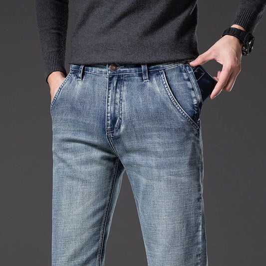 Men's Vintage-Style Straight Fit Cotton Stretch Jeans