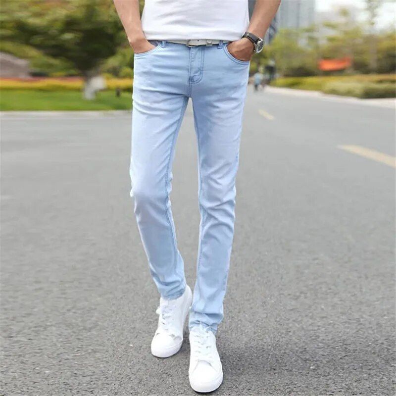 Men's light blue stretch denim jeans