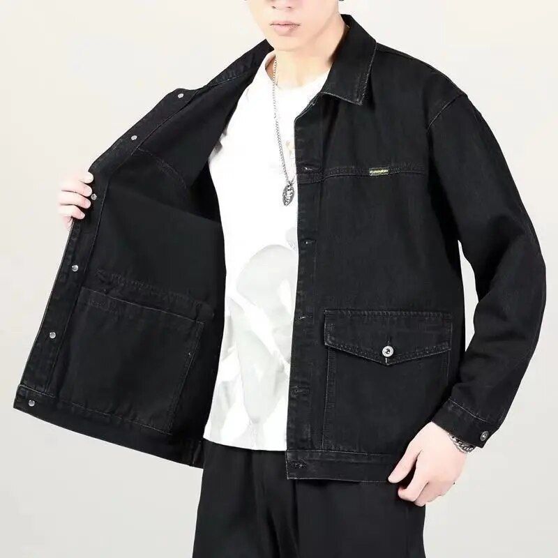 Men's stylish patchwork denim jacket with pockets