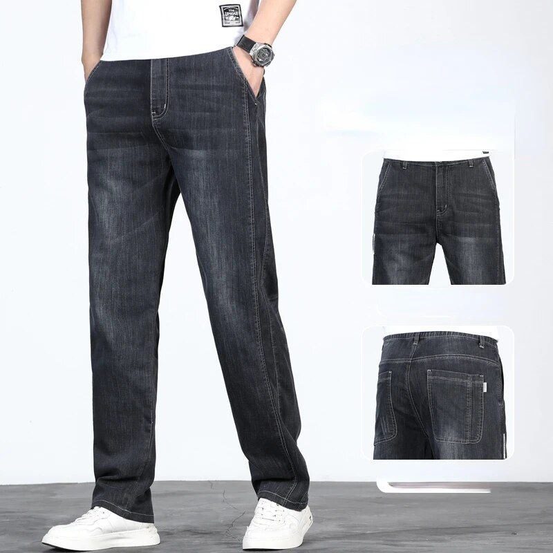 Classic straight fit mid waist black jeans for men, exuding style and sophistication