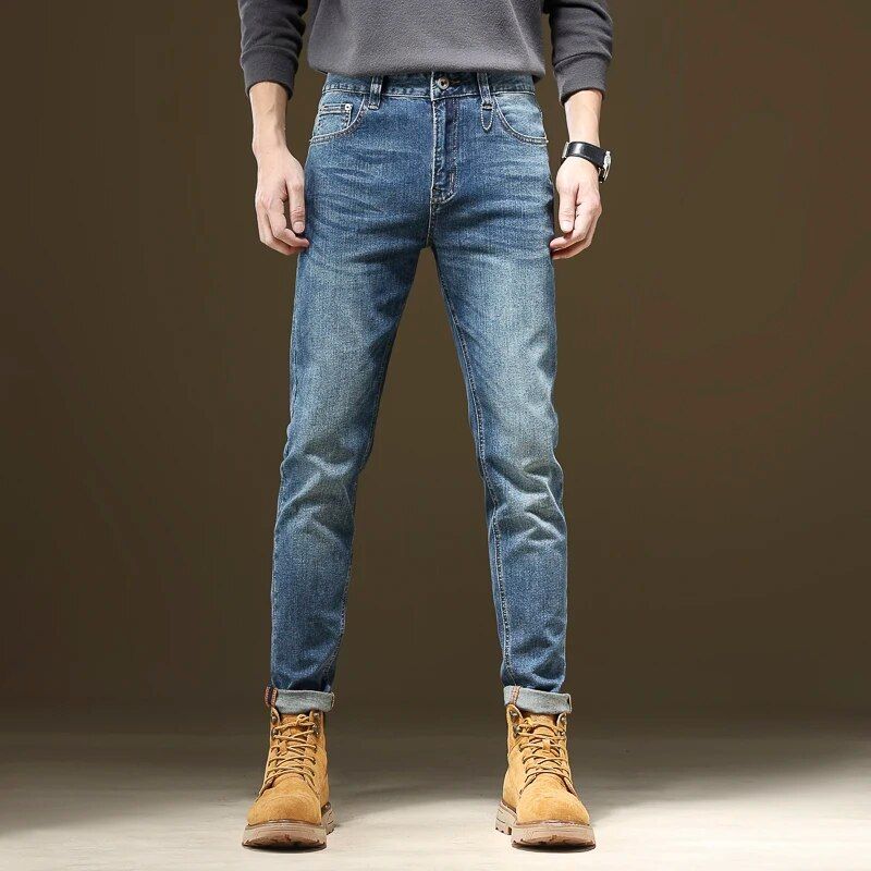 Men's regular fit stretch jeans, versatile for spring and autumn, blending business fashion and casual style