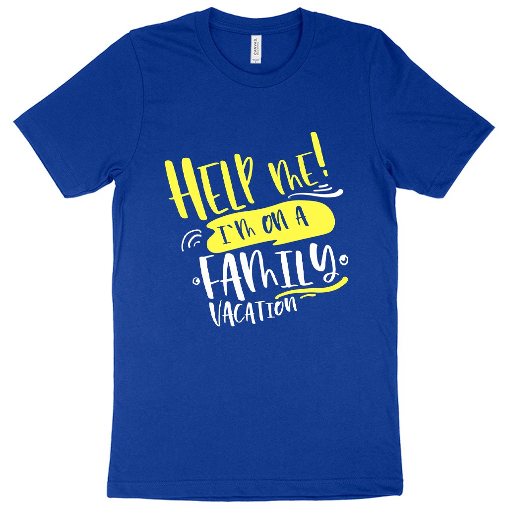 Help Me I'm On A Family Vacation funny t-shirt in blue color
