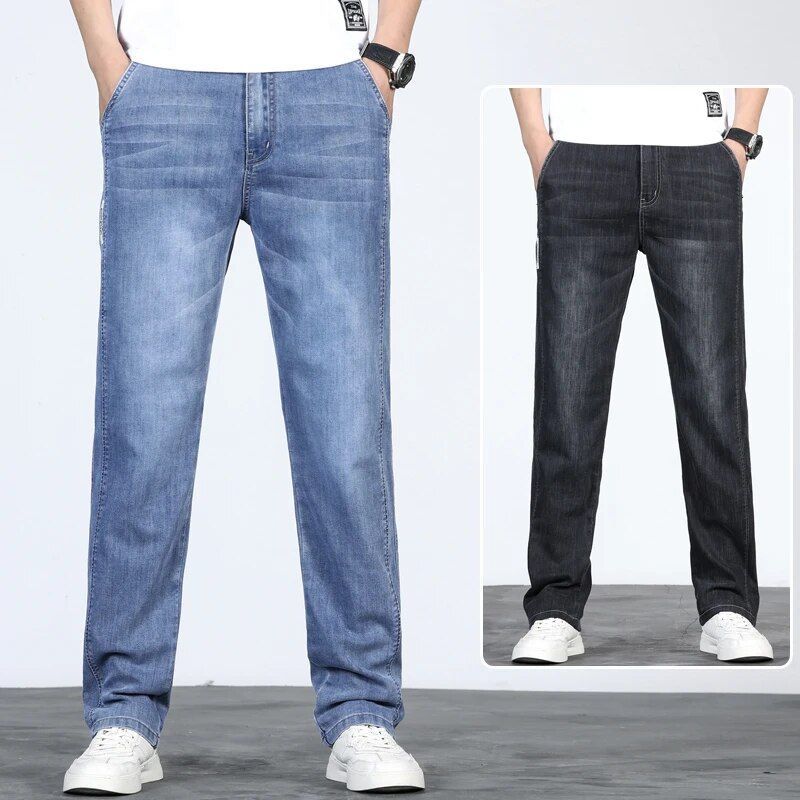 Stylish men's jeans with classic straight fit and mid waist design