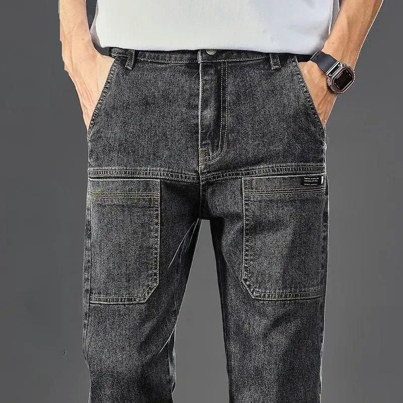 Men's Slim Fit Cargo Jeans - Trendy Six-Pocket Work Pants
