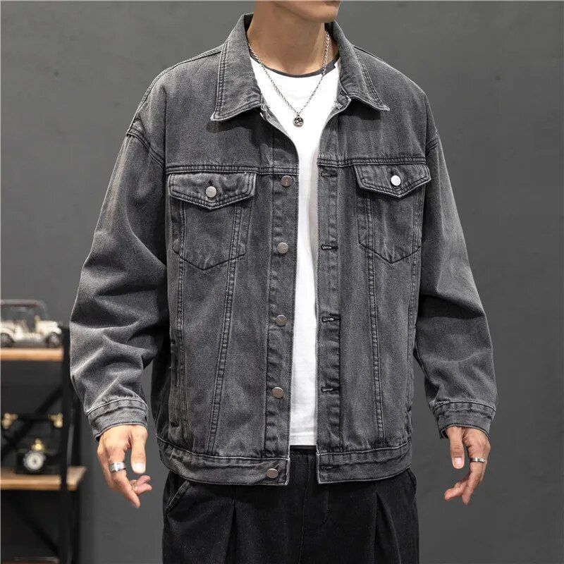 Men's vintage denim bomber jacket for business casual
