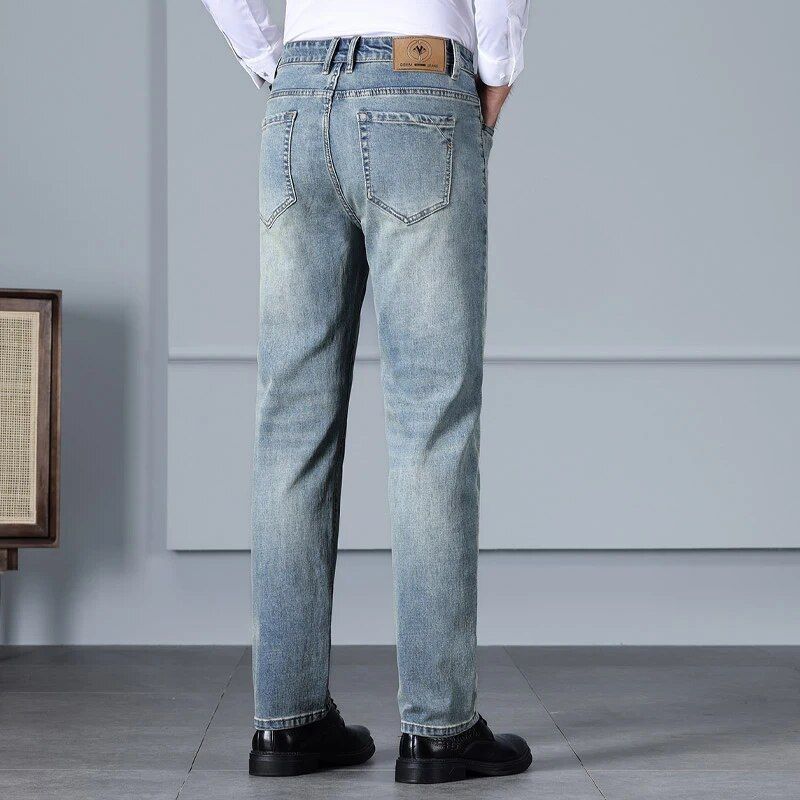 Casual comfort high waist elastic jeans for men, ideal for the autumn season