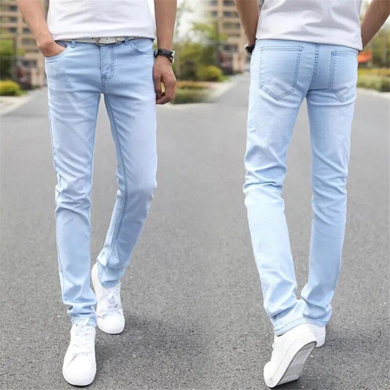 Men's Stretch Slim Fit Denim Jeans - Casual Light Blue Pants