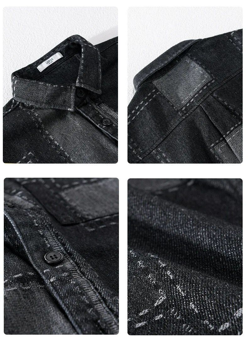 Casual lapel denim shirt with Japanese style for men