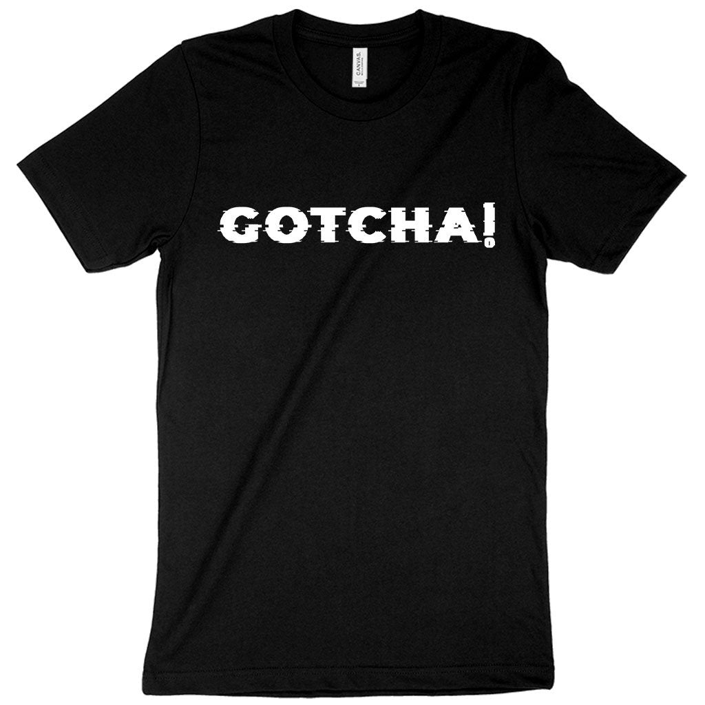 Stylish Black Gotcha Graphics T-Shirt on a white background