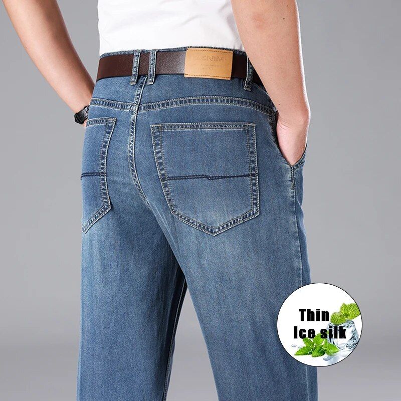 Men's Lyocell Blend Lightweight Straight Fit Jeans - Summer Casual & Business Denim Pants