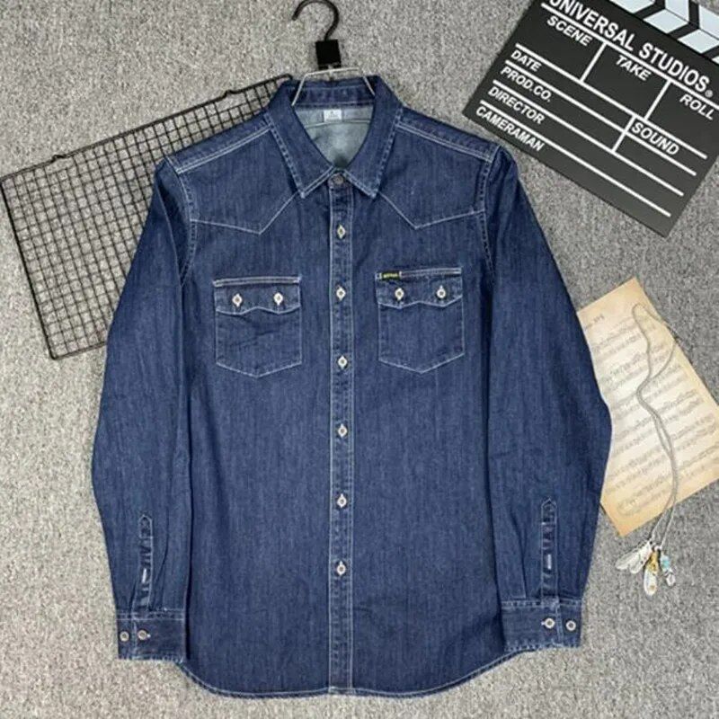 Men's denim shirt with two chest pockets - spring and autumn