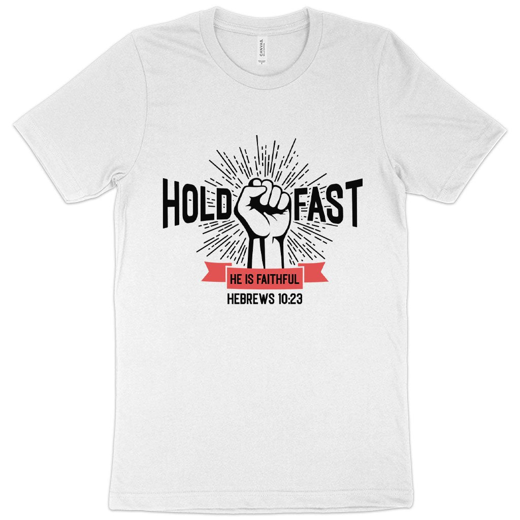 hold fast he is faithful t-shirt in the white color variant