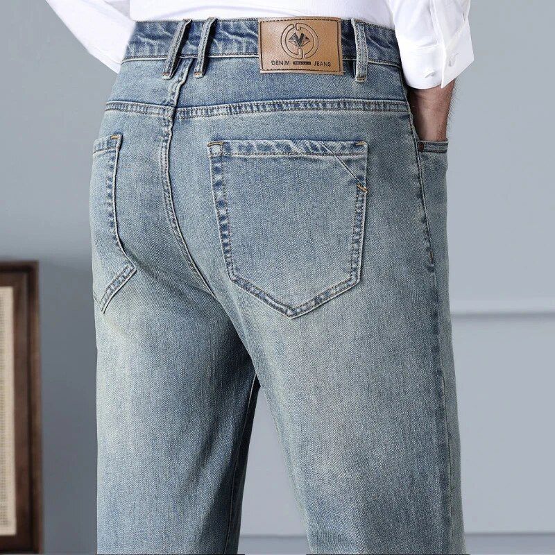High-Waist Cotton Blend Straight Jeans for Men - Casual Comfort Autumn Edition