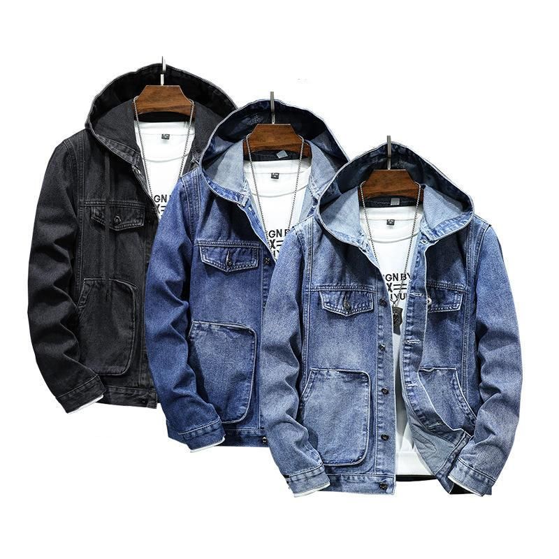 Men's denim jacket with hood, essential for spring & autumn