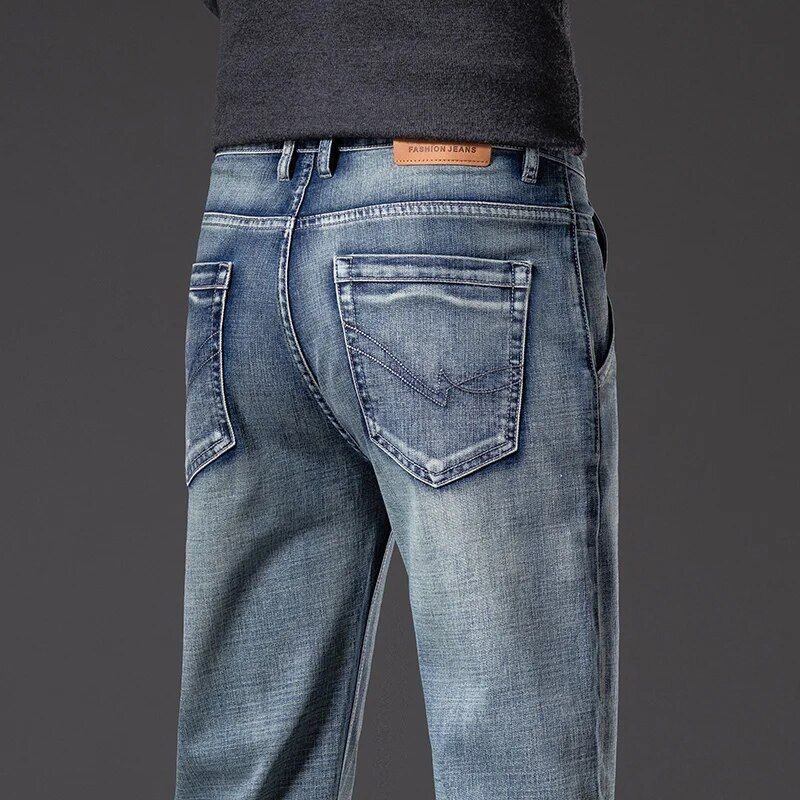 Cotton Made: Men's Vintage Style Straight Fit Stretch Jeans 