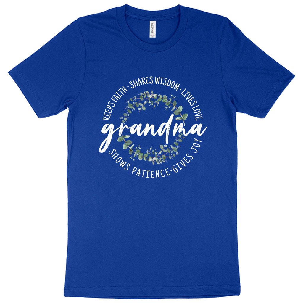 Royal blue Grandma Faith Wisdom Love Patience Joy T-shirt for grandmother