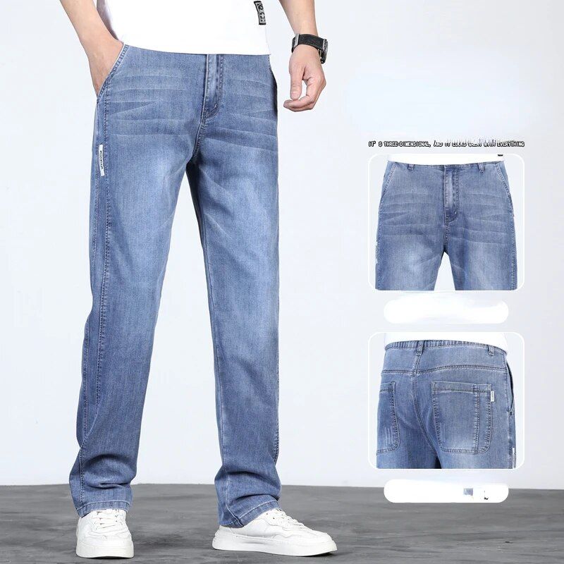 Men's stylish classic straight fit mid waist jeans, offering timeless elegance