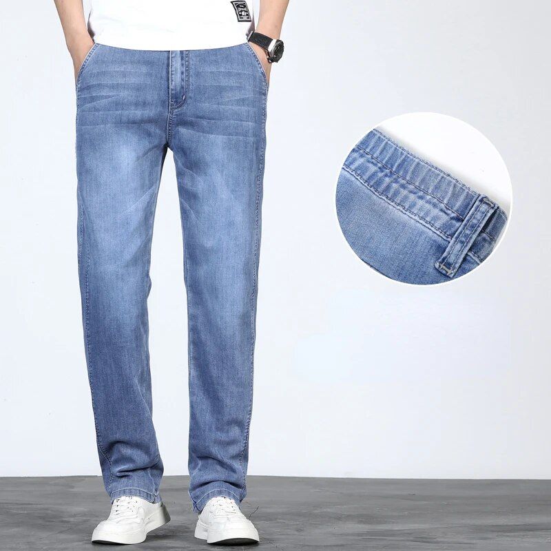 Classic Straight-Cut Mid-Waist Jeans for Men - Lightweight Denim for Spring and Summer