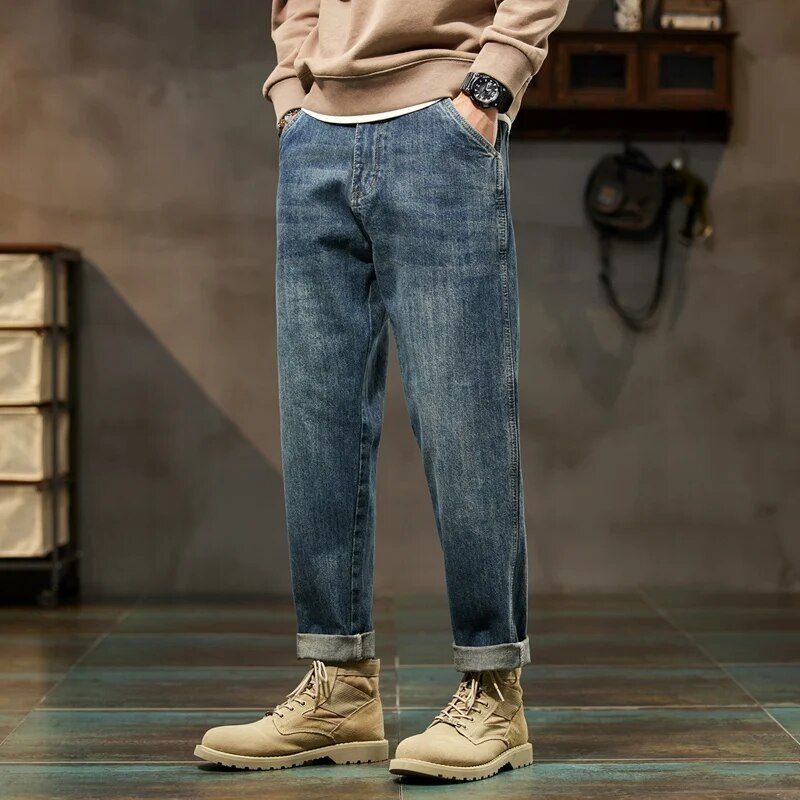 Wide leg blue baggy jeans for men, offering both style and comfort
