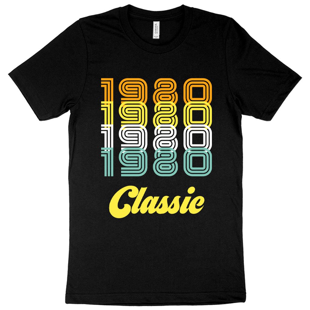 80s black t shirt with 1980 printed with yellow font color
