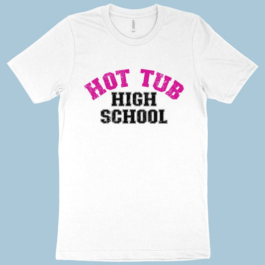 White color Hot Tub High School T-shirt