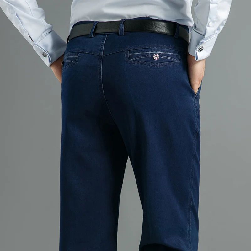 Men's Vintage High Waist Straight Leg Casual Denim Jeans in dark blue color
