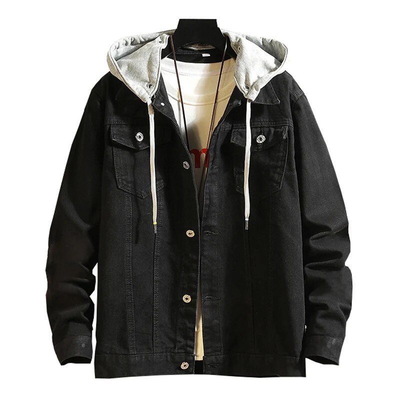 Denim bomber black jacket for men, perfect for spring-autumn