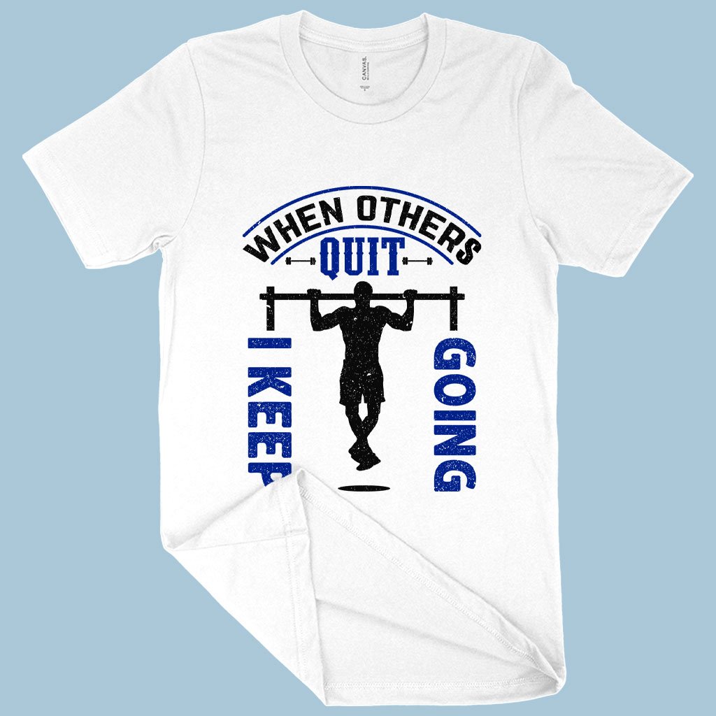 Motivational gym t shirt in white color blue printed