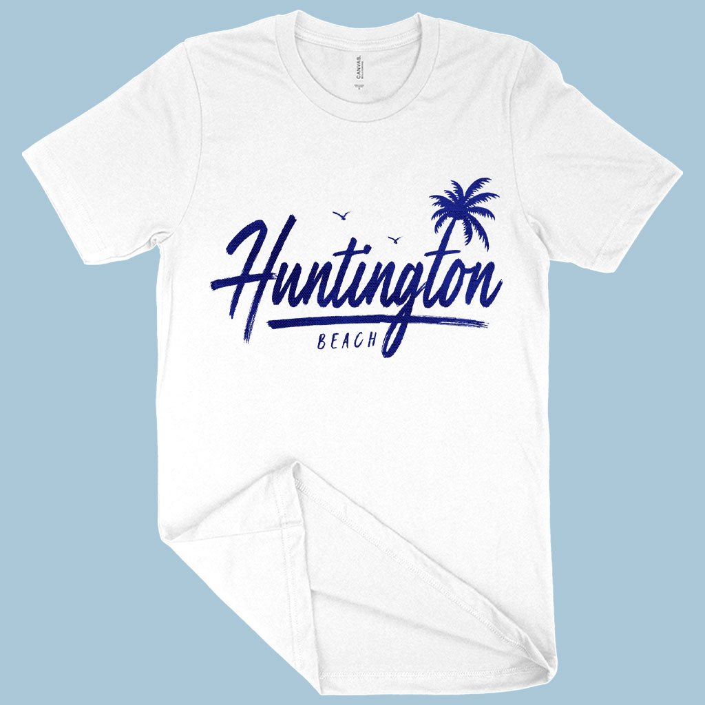 Huntington Beach T-Shirt on a sky blue background