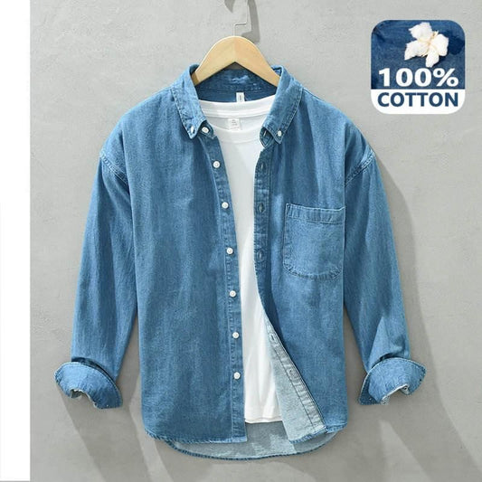 Men's Casual Long Sleeve Denim Shirt - Pure Cotton Autumn/Winter Comfort