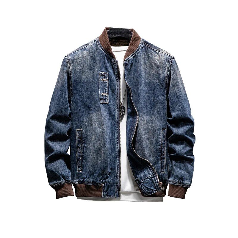 Classic denim bomber jacket for men, perfect for both spring and autumn