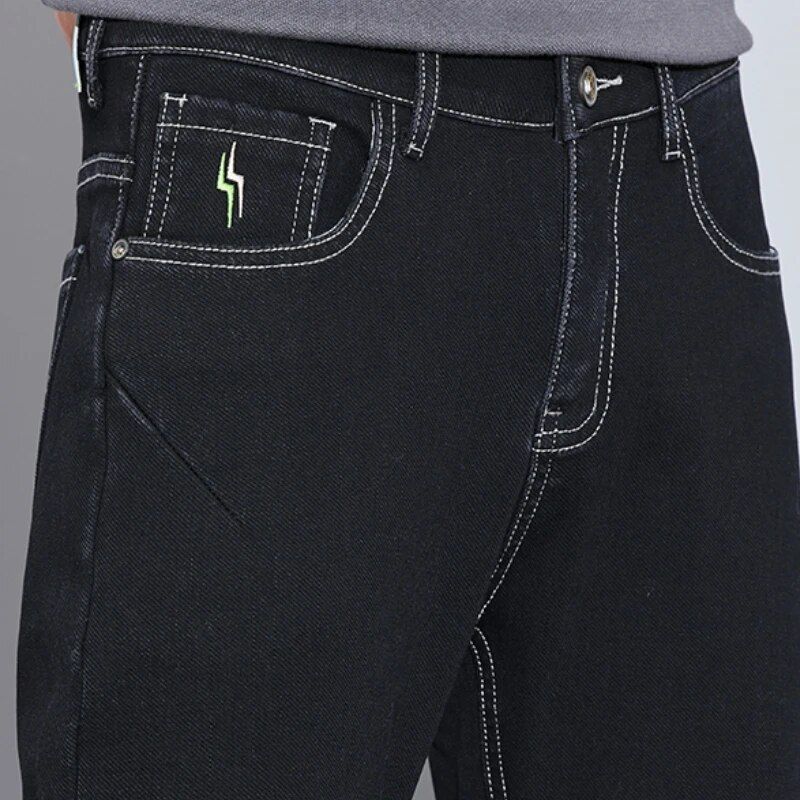 Winter fleece-lined men's slim fit jeans, stylish and perfect for casual wear