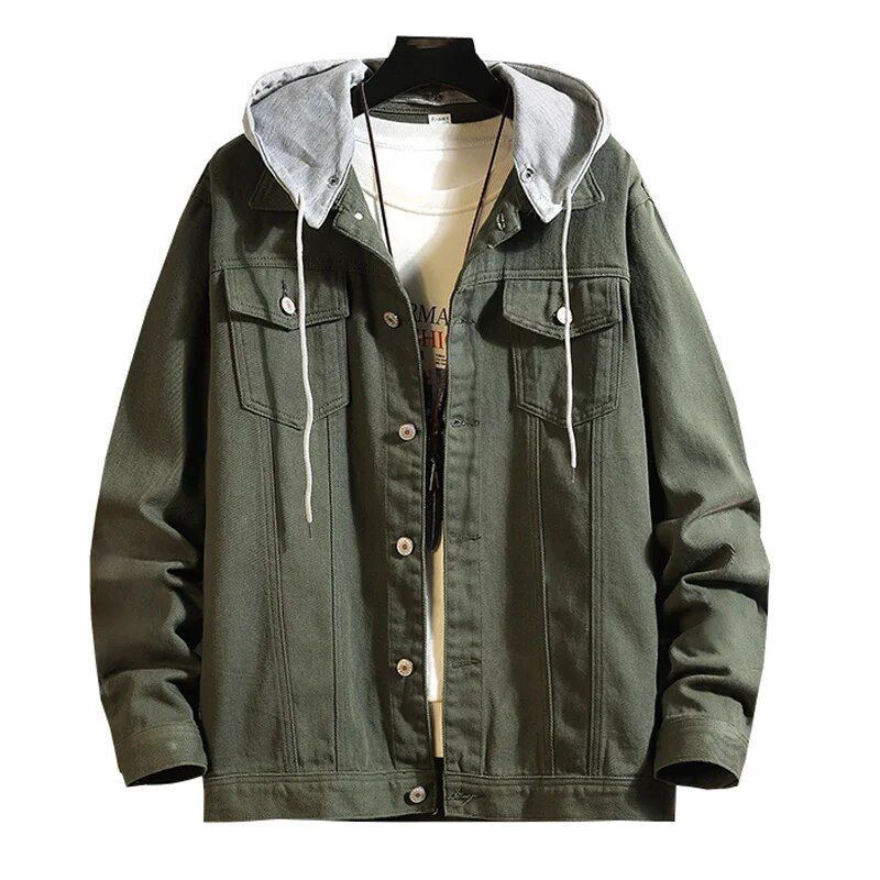 Men's Slim Fit Olive Color Denim Bomber Jacket