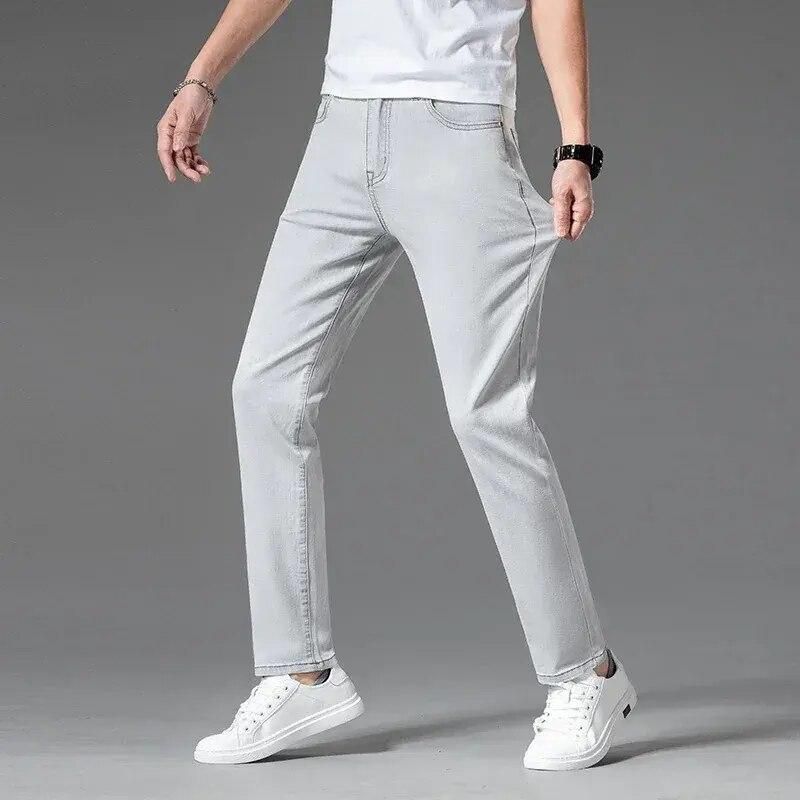 Stay cool and comfortable in these men's lightweight stretch denim jeans for spring and summer