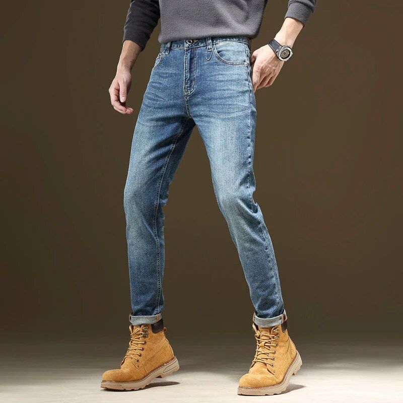 Men's jeans crafted for spring and autumn, featuring regular fit and stretch, designed for a blend of business fashion and casual style.