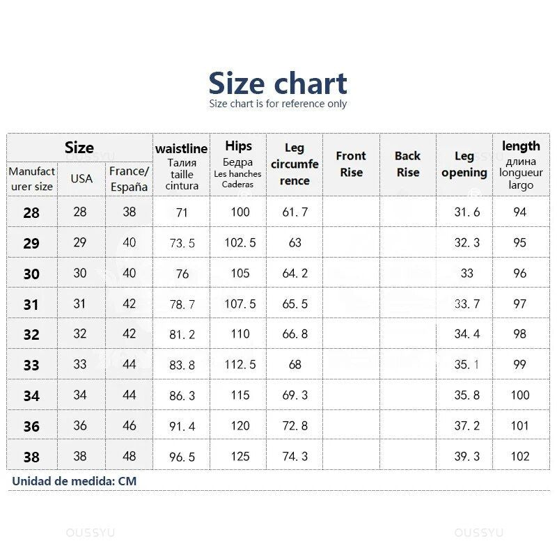 Men's High-Quality Cotton Harem Jeans  size chart