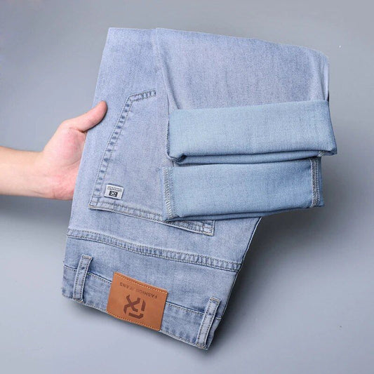 Light Blue Straight-Cut Casual Jeans - Men's Summer-Ready Lyocell Blend