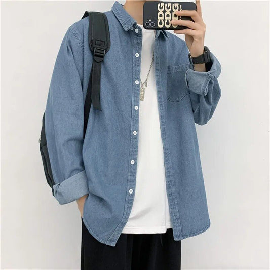 Mens Denim Shirt: Stylish Harajuku Fashion for Men