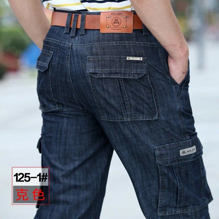 Versatile multi-pocket military cargo jeans for men