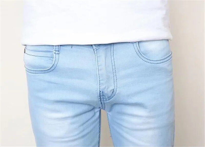 Light blue casual denim pants for men