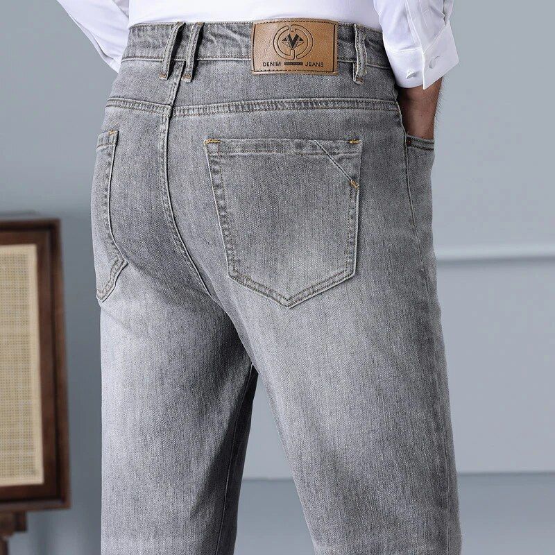 High Waist Cotton Blend Elastic gray Jeans for Men's