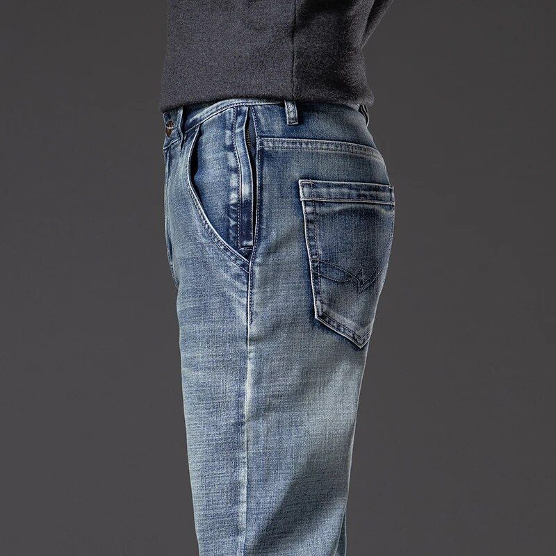 Vintage style men's straight fit stretch jeans made of cotton