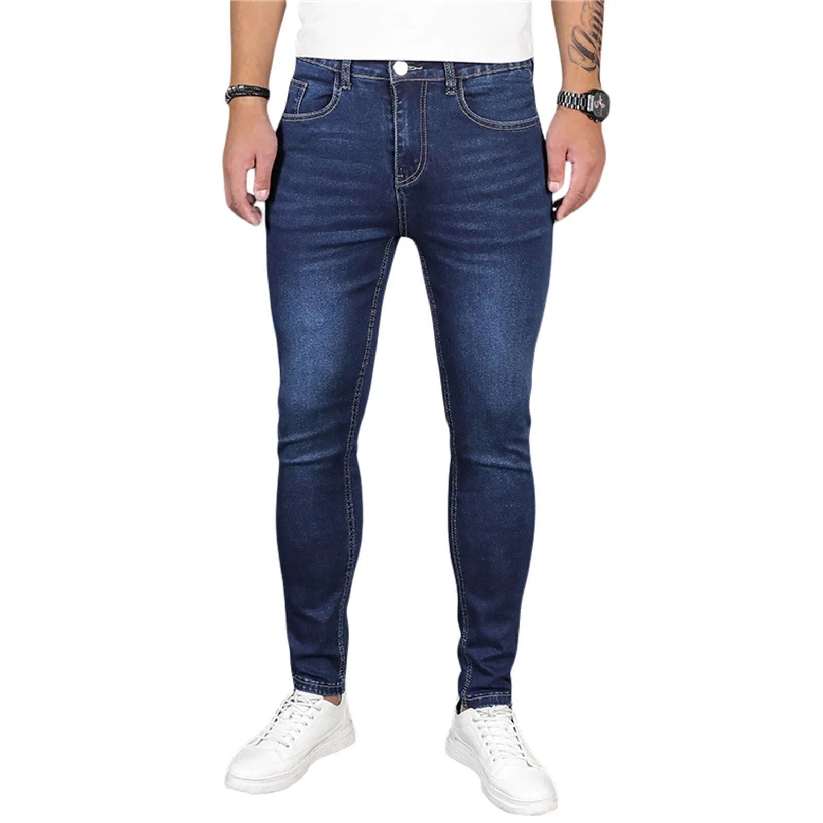 Men's Slim-Fit Stretch Denim Jeans on a white background
