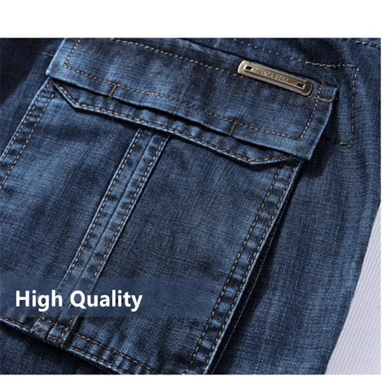 Casual cargo jeans for men with multiple pockets